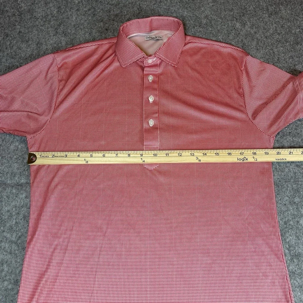 Collars & Co Dress Collar Polo Mens S Red Micro Check Performance‎ Short Sleeve